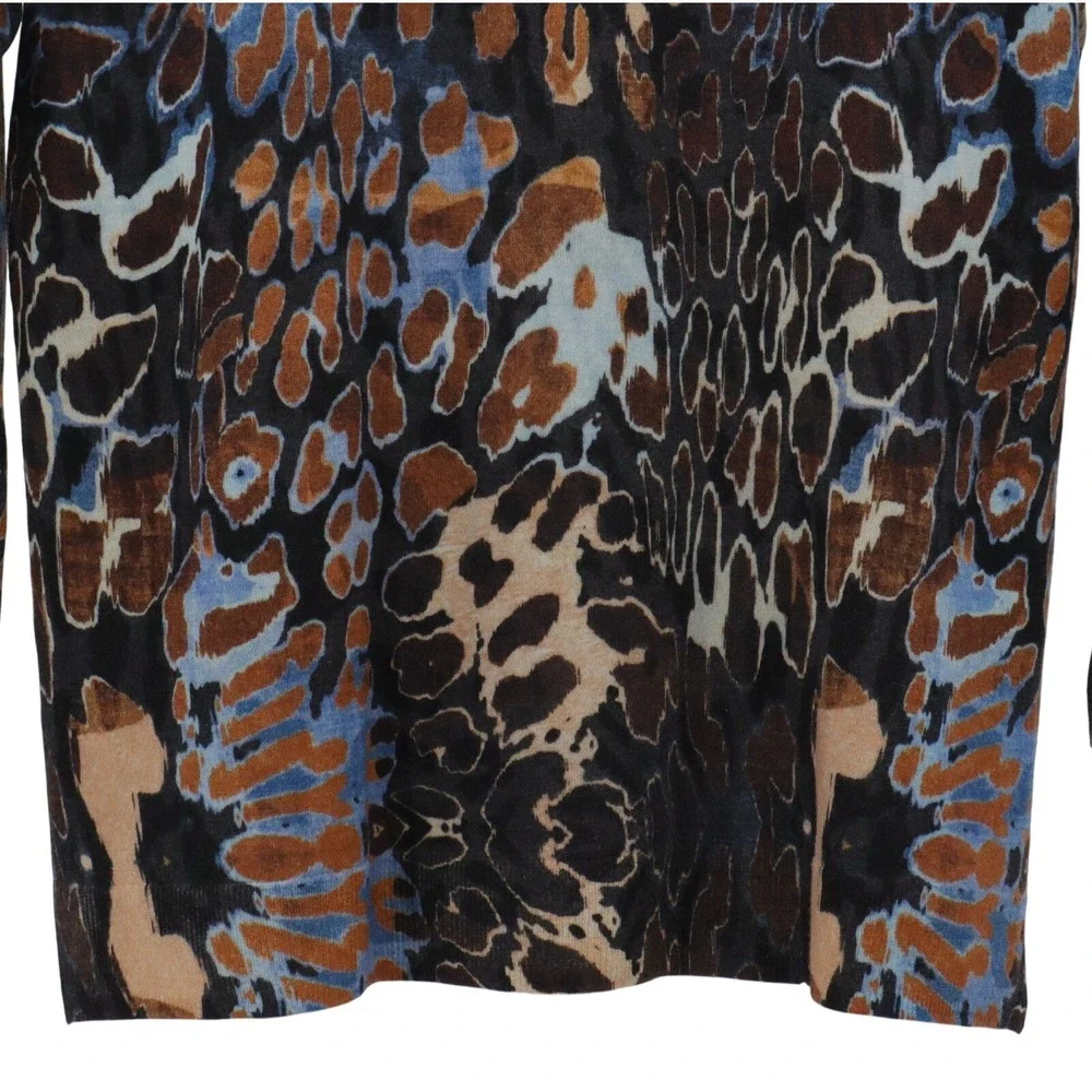 Talbots Woman Petites 1XP Merino Wool Sweater Animal Leopard Print Blue‎ Brown - Picture 7 of 9